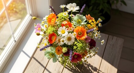 Fototapeta premium Wildflower Bouquet sunlit in garden soft matte