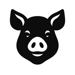 Stylized black and white pig head vector illustration. A simple, minimalist, and iconic graphic design featuring a friendly, smiling swine face, perfect for logos, farm animal themes, agriculture, foo