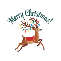 Reindeer with Christmas lights on antlers Merry Christmas greeting Keywords: christmas, reindeer.