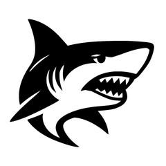 Obraz premium Striking Black and White Shark Head Logo Design with Aggressive Open Mouth and Sharp Teeth, Capturing the Essence of a Powerful Ocean Predator – Ideal for Sports Teams, Brands, and Dynamic Visual Iden