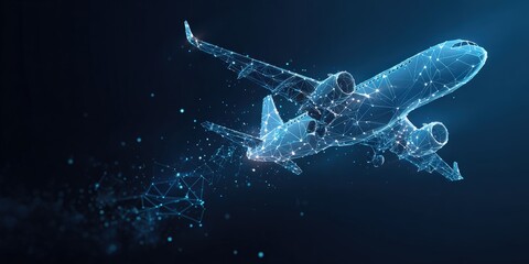 Abstract digital graphic of an airplane.  Flying high-tech jet