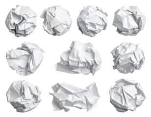Crumpled white paper balls.  A grid of 9 crumpled pieces of white paper,  each a different shape and texture.  Flat lay