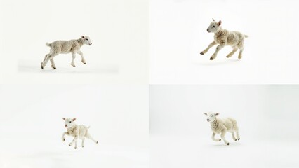 Fototapeta premium A series of four pictures baby lamb background cartoonish gesture elements scene design composition emotion movement layers colorful depth figure style illustration backgrounds frame