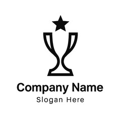 Black line art trophy cup logo with star, symbolizing achievement, success, victory, excellence, recognition, premium quality. Ideal for leadership, winning performance, high standards, distinction. P