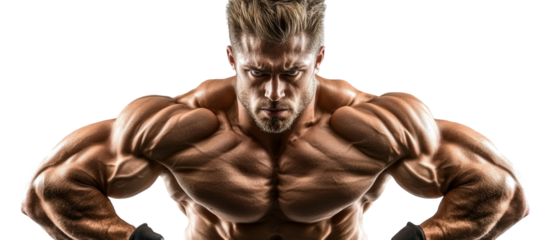 Muscular Man Showcasing Strength and Determination with Impressive Biceps in Fitness Training Environment