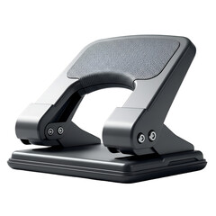 Heavyduty black hole puncher isolated on transparent background, designed for efficient and precise paper punching in office, school, or home settings, ensuring neat and organized documents