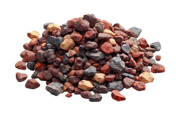Fototapeta premium Small mound of dry kibble mix featuring rough-textured pieces in reddish and brown tones.