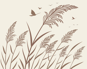 Soft boho seamless pattern with pampas grass and botanical line art in neutral beige earthy tones. Perfect for home decor, wallpapers, textiles, and bohemian interior design.