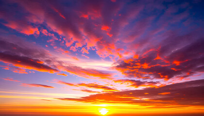 Obraz premium Dramatic Sunset Sky with Vibrant Clouds and Colorful Streaks