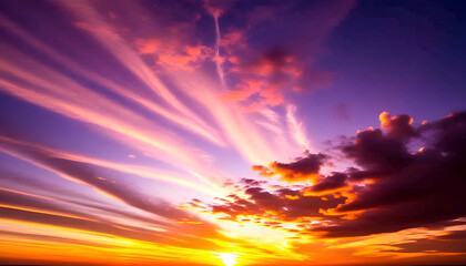 Fototapeta premium Dramatic Sunset Sky with Vibrant Clouds and Colorful Streaks