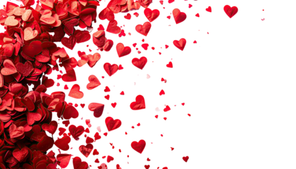 Red hearts cascade over a dark background