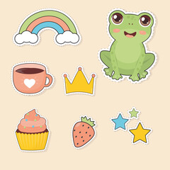 Fototapeta premium set of cartoon frog stickers