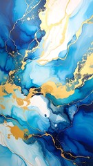 Abstract blue and gold marbled design