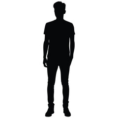 Standing Male Silhouette in TShirt and Jeans With Hands in Pockets