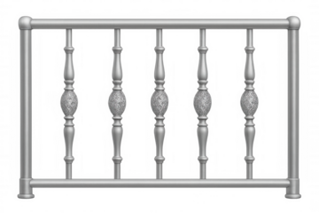 Silver railing with decorative elements, isolated on transparent background, perfect for architectural visualizations