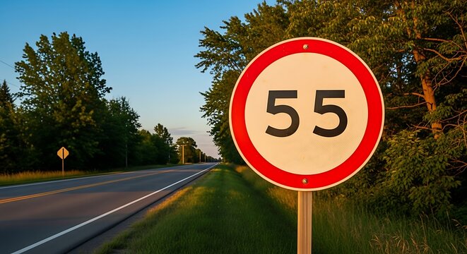 Speed Limit Sign on Rural Roadside.