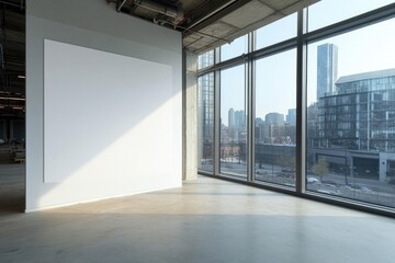 Fototapeta premium Modern office interior with city skyline views