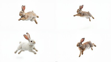 Four images of a rabbit jumping in the air background motion emotion colorful gesture cartoonish design elements layers frame backgrounds composition creative movement expression figure