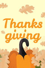 Thanksgiving celebration with pumpkin and autumn leaves in a festive background