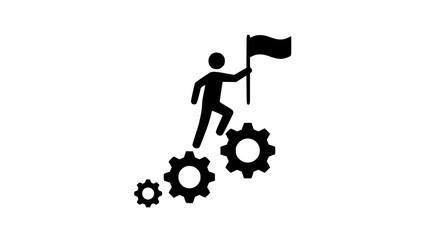 Person walking on gears with flag 