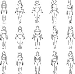 Isolated a kinds of deferent Female body icon set - thin line style, vector art with white background..