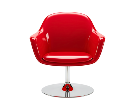 Modern red armchair with chrome base isolated on transparent background