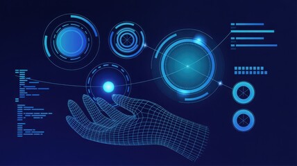 Hand holding digital interface with futuristic technology design