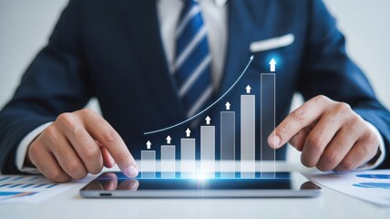 Businessman analyzing company growth using a digital tablet device