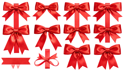 Red bows and ribbons collection.  Various styles and sizes