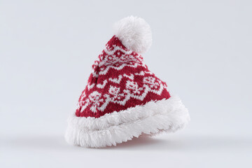 festive santa hat adorned with delicate snowflakes sits prominently against pure white background
