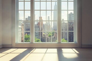 Fototapeta premium New York City skyline view from a sunlit room