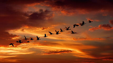  Flock Geese Flying Formation