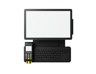 Modern computer monitor and keyboard isolated on transparent background