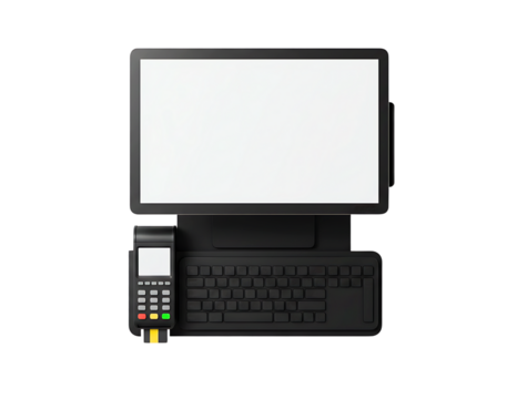Modern computer monitor and keyboard isolated on transparent background - Powered by Adobe