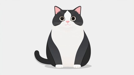 Obraz premium A cute cartoon illustration of a black and white cat sitting attentively against a soft background, This image can be used for pet-related products, children's books, or marketing materials,