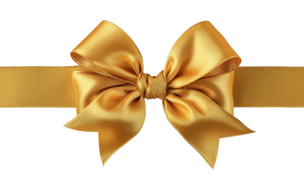 Gold satin ribbon bow on a wide ribbon