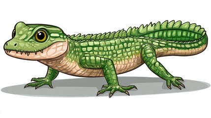 Obraz premium A vibrant illustration of a green, cartoonish lizard, suitable for educational materials, children's books, or nature-themed projects, Its whimsical design makes it appealing for a youthful audience,