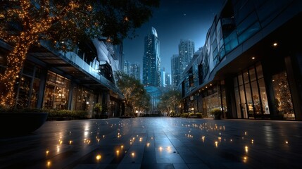 Obraz premium Christmas night cityscape skyscrapers decorated holiday lights festive winter season magical celebration urban background seasonal 