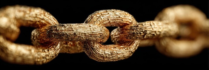 Shiny gold chain links showcase intricate textures and craftsmanship in close-up view highlighting luxury and elegance