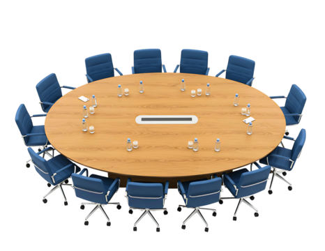 Oval conference table with chairs isolated on transparent background - Powered by Adobe