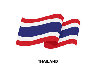 Waving flag of Thailand. Thai flutters flag in cartoon style isolated on white background. National flag, Southeast Asia country. Colored flat vector illustration