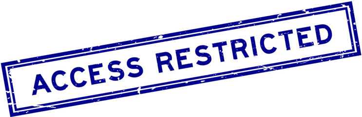 Grunge blue access restricted word square rubber seal stamp on white bacckground