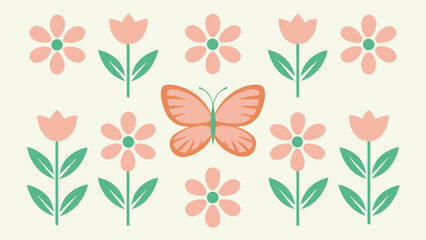 Charming butterfly and flower pattern isolated on white background a delightful design featuring vibrant colors and playful floral elements