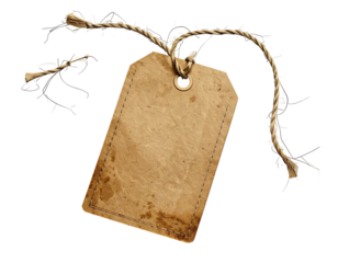 A faded, aged tag with a frayed string