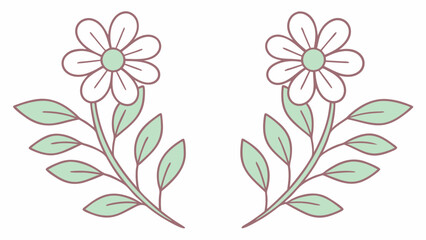 A pair of charming daisy sprigs with soft green leaves, creating a simple and elegant floral accent isolated on white background