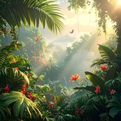 tropical island with tropical plants