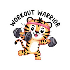 Motivated tiger cub with dumbbells embodies fitness passion and energetic workout motivation