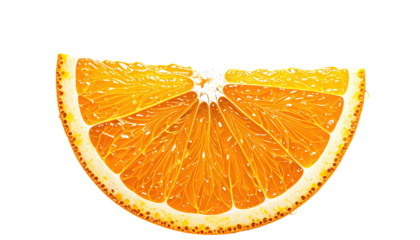 Close-up slice of bright orange, showing segments and texture