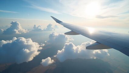 Obraz premium Airplane wing above clouds.