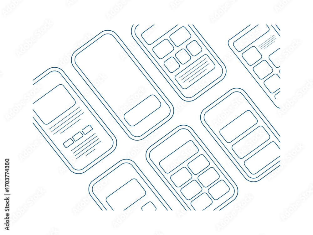 Wall mural abstract pattern of smartphone wireframes with ui elements mobile phone outline